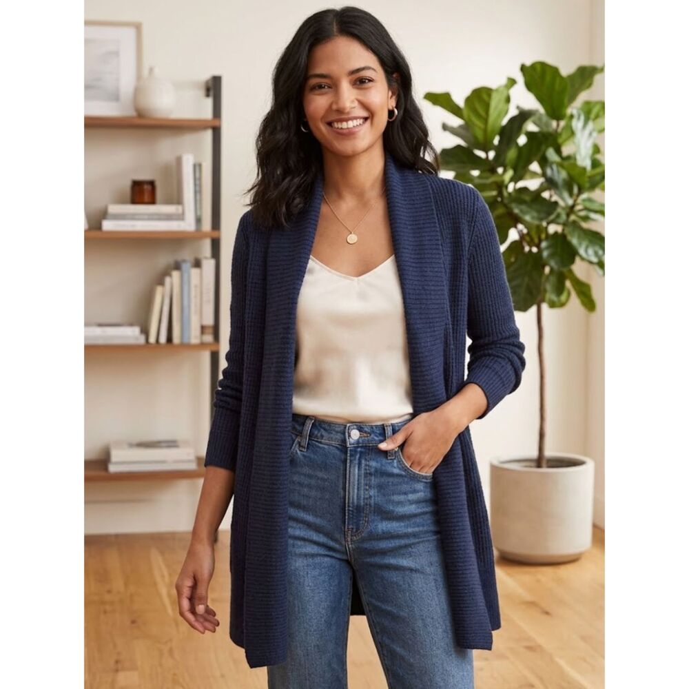 New LOFT Ribbed Knit Open Front Cardigan Women's Size Small